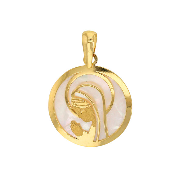 ONEKISS - Pendentif Rond Vierge ajourée Nacre, Or Jaune 18k