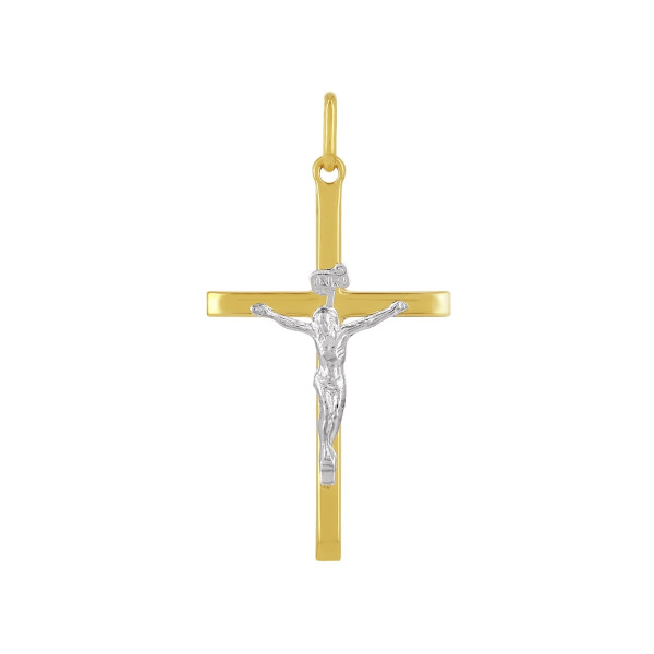 ONEKISS - Pendentif Croix avec Christ, Or jaune 18k