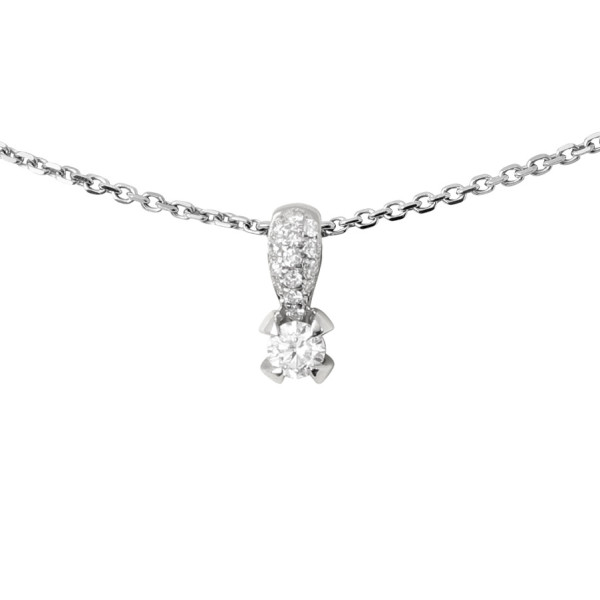 GAREL - Pendentif Diamant Solitaire 0,20ct - Pavage Diamants 0,06ct - Or Blanc 18K