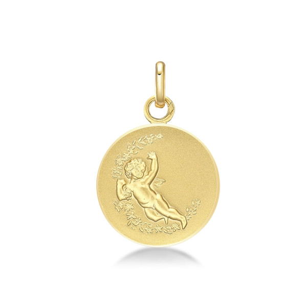 ONEKISS - Médaille Cupidon 16 mm, Or Jaune 18k 1,26g