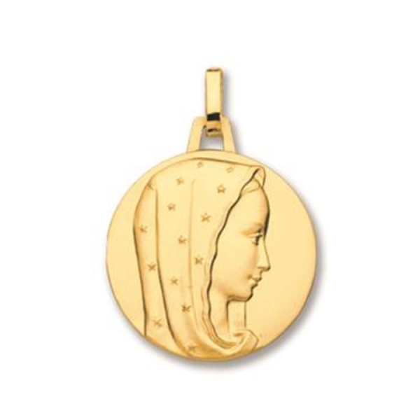 ONEKISS - Médaille Vierge au voile 20mm, Or Jaune 18k 2,95g