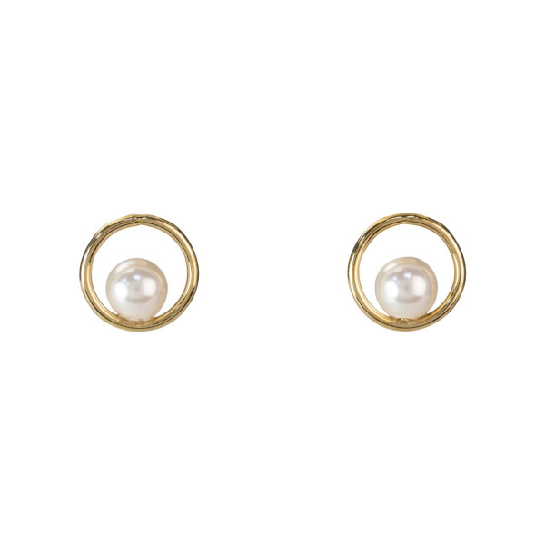 Boucles d'oreilles Perle de cristal blanche dans cercle - laiton doré