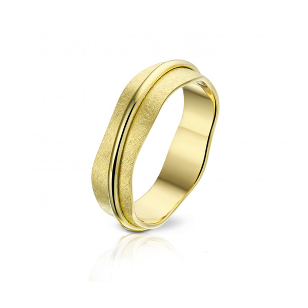Gold modern brushed wedding ring half eternity polished - Angeli Di Bosca