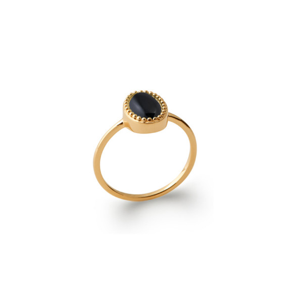 Yellow gold plated and black agate ring - Bijoux Privés Discovery