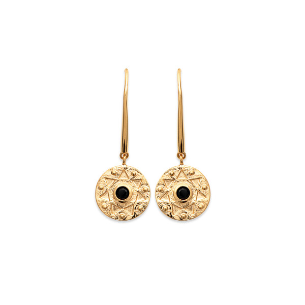 Yellow gold plated dangling earrings ADRIANA and black stone - Bijoux Privés Discovery