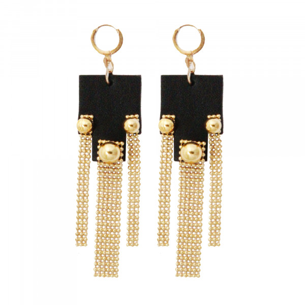 Chain earrings and studded beads on leather - Sev Sevad
