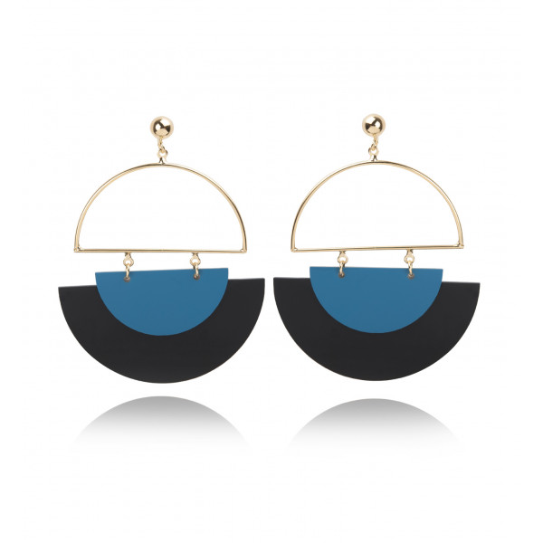 Fancy blue and black earrings with plated gold - 2017 Collection - Poli Joias