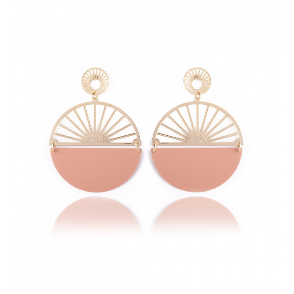Pendant earrings in pink half-moon - Poli Joias