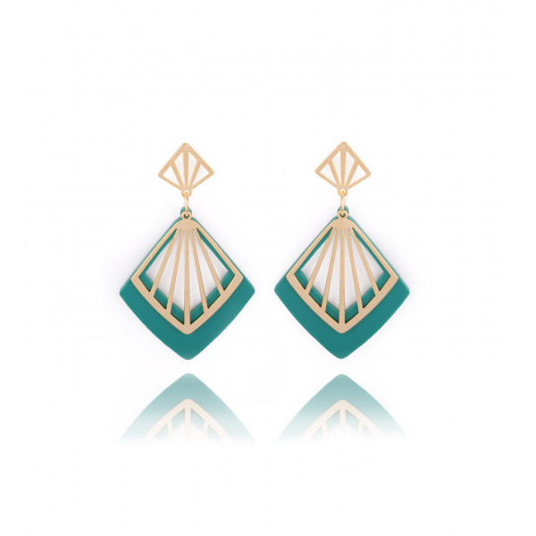 Pendant earrings in green diamond shaped - Poli Joias
