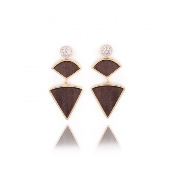 Pendant earrings with wood diamond shaped - Poli Joias