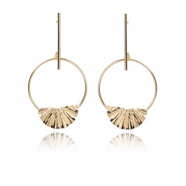 Pendant Earrings gold stem, circle and half circle -Poli Joias
