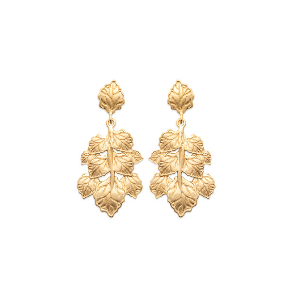 Gold-plated leaf pendant earrings "Izaure" - Bijoux Privés Discovery