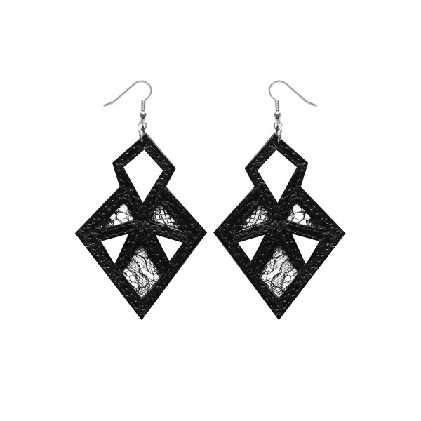 Leather earrings and stitched in black leather - Sev Sevad