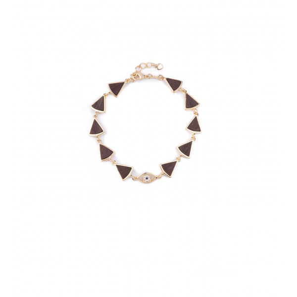 Gold plated bracelet and wood and small triangle - Poli Joias