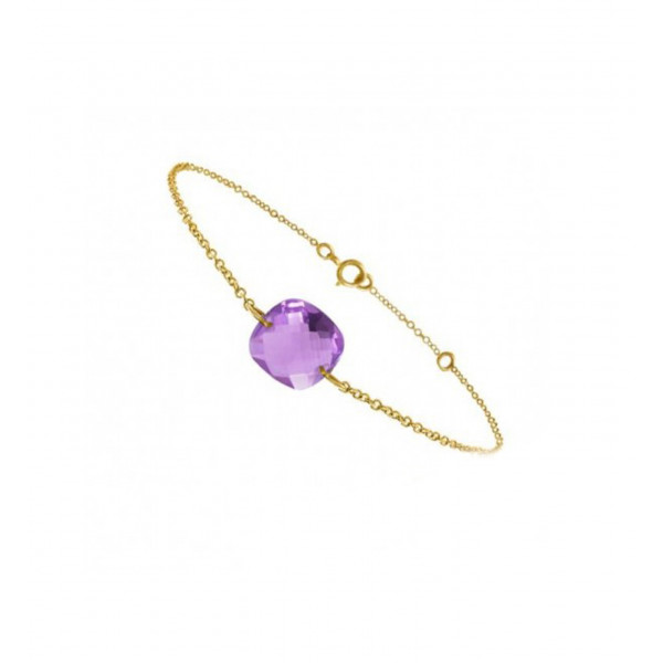 Bracelet chain yellow gold and amethyst cushion - BeJewels