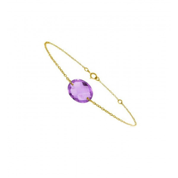 Yellow gold chain bracelet and oval amethyst - Be Jewels