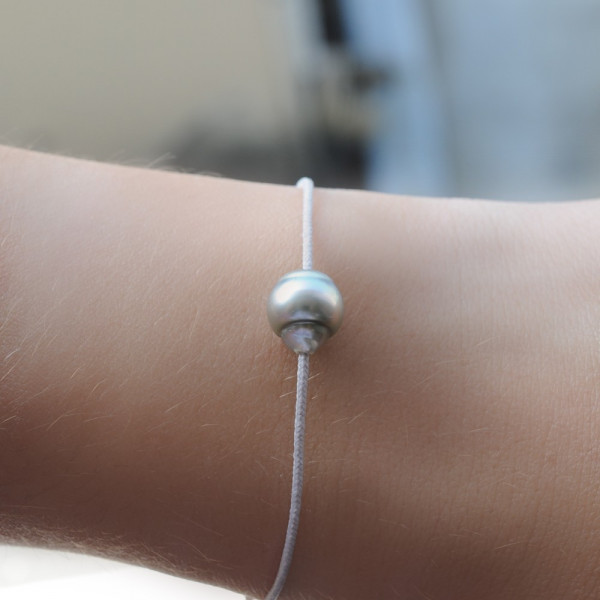 Grey cord bracelet with Tahiti pearl - Tikopia