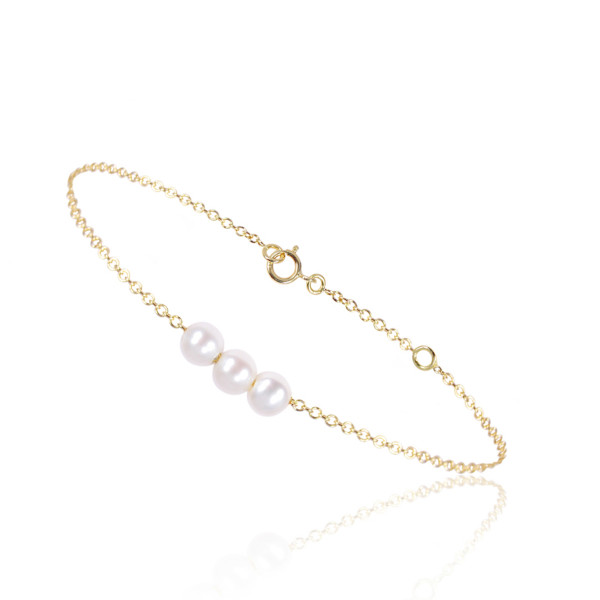 Chain bracelet in 18 carat gold and 3 white pearls - Be Jewels!