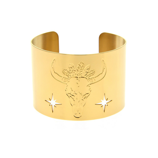 Woman cuff bracelet with buffalo skull and stars - Paloma jewelry
