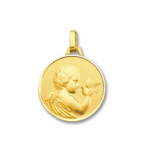 ONEKISS - Médaille Ange à la colombe, Or jaune 18k