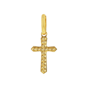 ONEKISS - Pendentif petite Croix  ciselée, Or jaune 18k