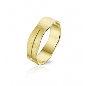 Gold brushed wedding ring  polished border - Angeli Di Bosca