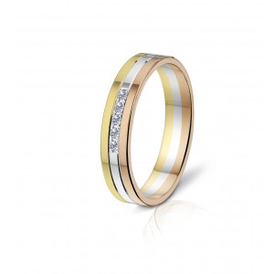 Three-colored diamonds wedding ring in gold- Angeli Di Bosca