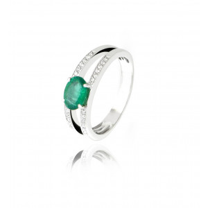 Ring 2 rails emerald oval and diamonds- Be Jewels!