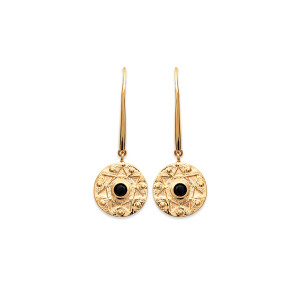 Yellow gold plated dangling earrings ADRIANA and black stone - Bijoux Privés Discovery