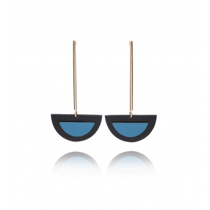 Fancy half-moon pendant earrings- black and blue - Poli Joias