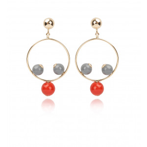 Pendant Earrings gold plated circle and oranges balls - Poli Joias
