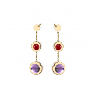 Earrings Yellow gold and amethysts and pink Tourmalines - BeJewels