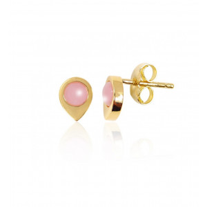 Earrings yellow gold 18 carats in pink opals - BeJewels