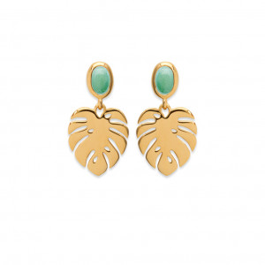 Gold or silver plated earrings "Flora" and aventurine stone - Bijoux Privés Discovery