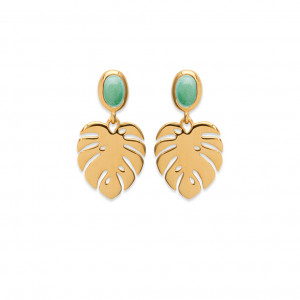 Gold or silver plated earrings "Flora" and aventurine stone - Bijoux Privés Discovery