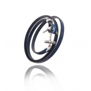 Man bracelet 3 turns "Anchors" flat leather - Magnum Jewels