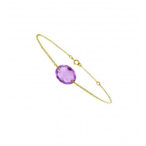 Yellow gold chain bracelet and oval amethyst - Be Jewels