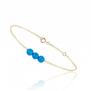 Yellow gold chain bracelet and 3 mini stone balls - Be Jewels!