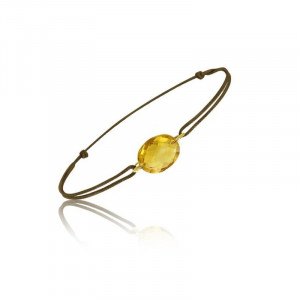 Brown cord bracelet with an oval citrine stone - Be Jewels!