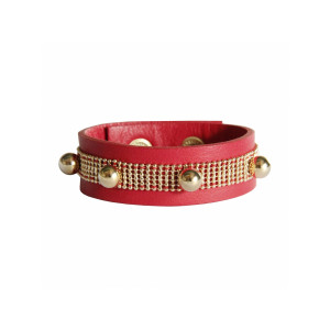 Red leather bracelet with gold studded beads - Sev Sevad
