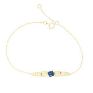 Yellow gold bracelet with sapphire stone and diamonds - Be Jewels!