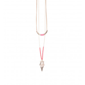 Double chain long necklace in coral colors - Amarkande