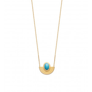 Yellow gold plated necklace and turquoise stone "Lagoon" - Bijoux Privés Discovery