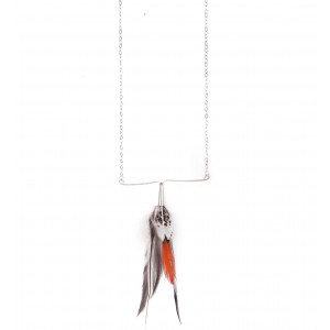Feather necklace orange and grey - Ruby Feathers
