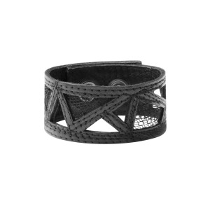 Bracelet with lace stitched in black leather - Sev Sevad
