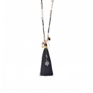 Pearl long necklace and black pompom - Amarkande