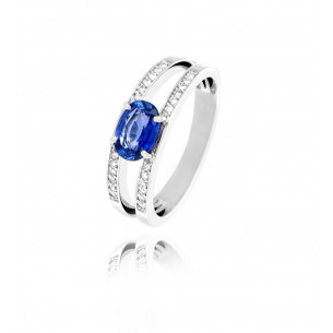 Ladies ring 2 rails oval sapphire and diamonds- Be Jewels! 