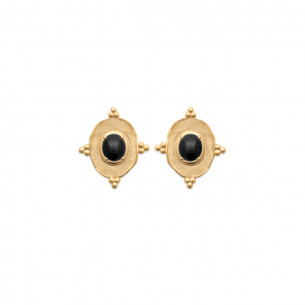 Gold plated black agate stud earrings LILA - Bijoux Privés Discovery