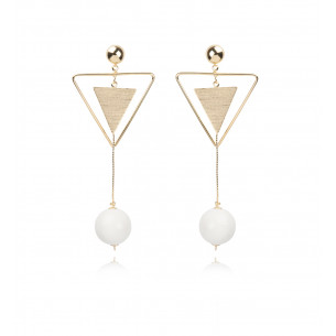 Pendant triangle earrings in pink and plated gold - Poli Joias 