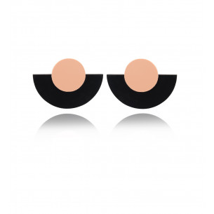 Fancy half-moon earrings - black and salmon - Poli Joias 